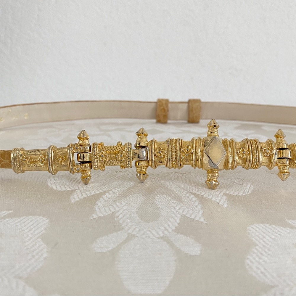 Judith leiber embellished gold buckle belt